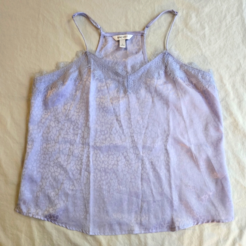 Nine West Icy Pastel Lavender Cami  Racerback Cheetah Print Lace Tank Top 90s